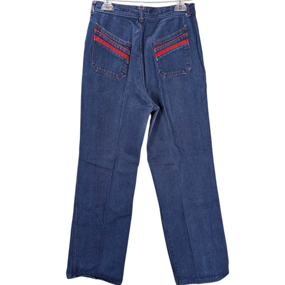 Vtg castle sq Jeans Womens 15/16 Blue Denim Red Contrast Stitching Retro 1970s